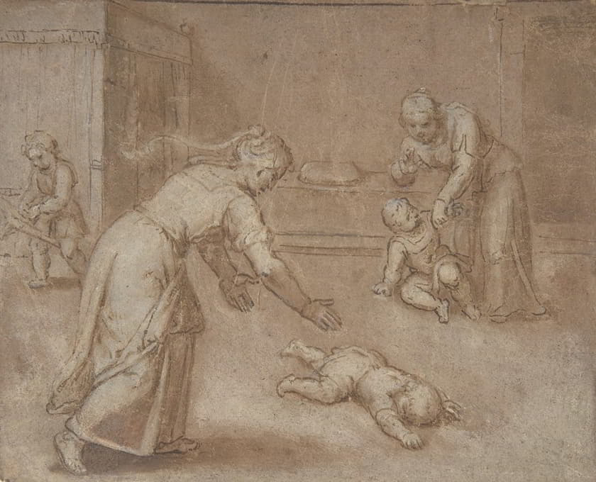 Otto van Veen - Two women and three children in an interior