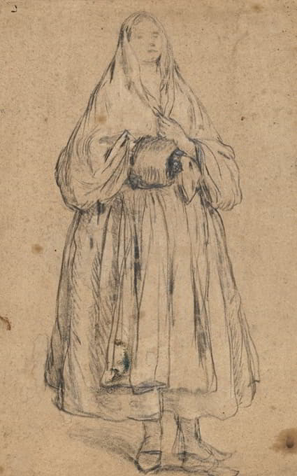 Pietro Longhi - Standing Woman Holding a Muff, Turned Slightly to the Left