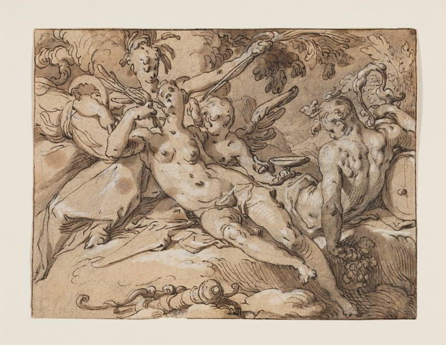 Abraham Bloemaert - Venus and Bacchus (Without Ceres and Bacchus Venus would Frieze)