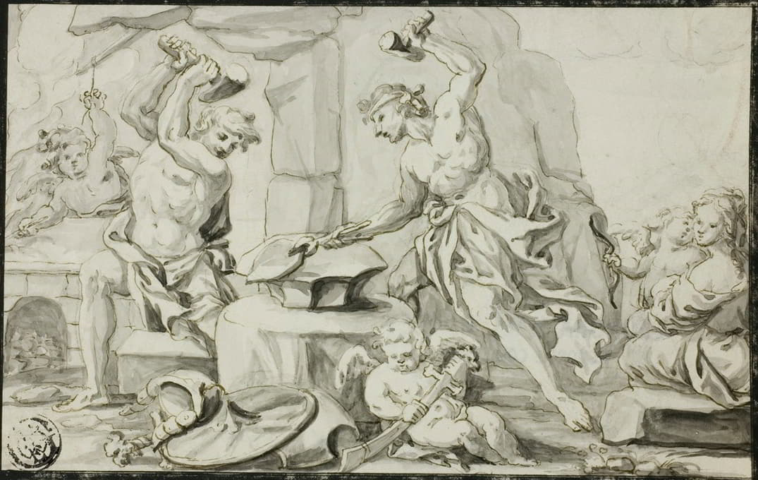 Abraham Drentwett the Elder - Vulcan Making Arms for Achilles, while Venus and Cupid Look On