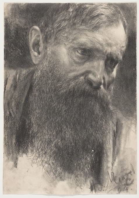 Adolph Menzel - Head of a Bearded Man in Half-Profile