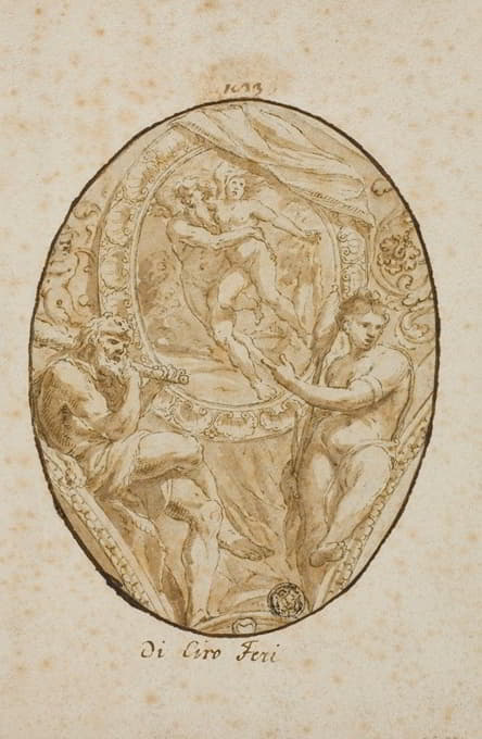 After Ciro Ferri - Spandrel with Rape of Orytheia Flanked by Hercules and Omphale