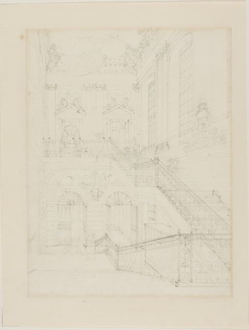 Augustus Charles Pugin - Study for The Hall and Staircase, British Museum, from Microcosm of London