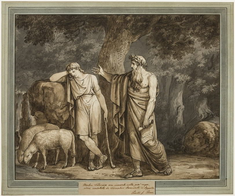 Bartolomeo Pinelli - Telemachus is Consoled by Termosiris, Priest of Apollo, from The Adventures of Telemachus, Book 2