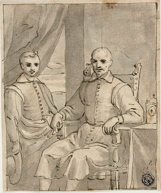 Bernardo Castello - Portrait of a Seated Ecclesiastic and a Standing Boy
