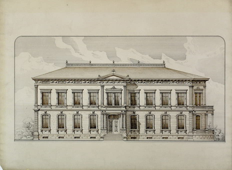 Carl (Charles) J. Furst - Design Studies, Elevation of a Villa, Presentation Elevation