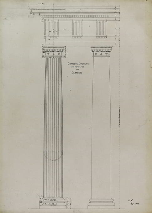 建筑柱式，文艺复兴时期的多立克柱式，出自文琴佐·斯卡莫齐，立面图