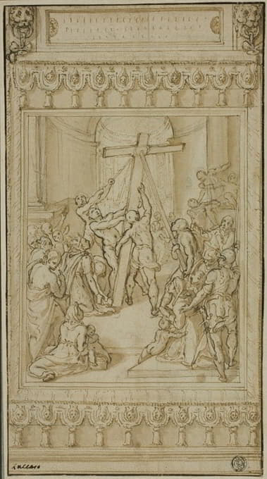 圣赫勒拿跪在真正的十字架前