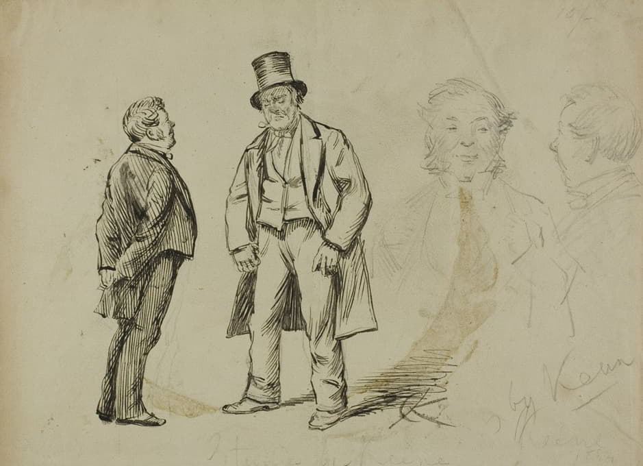 Charles Samuel Keene - Sketch of Two Standing Men and Two Portaits