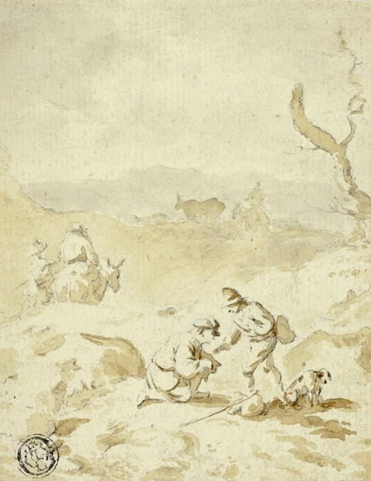 Circle of Herman Saftleven III - Men Traveling Through Hills with Mules, Packs and Dog