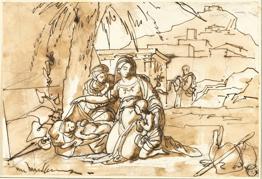 圣母与圣子，圣安妮与婴儿圣约翰，背景为圣约瑟夫