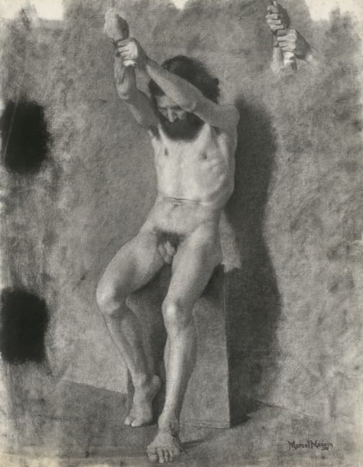 Marcel Paul Maurice Stéphane Mangin - Male Academy Drawing, with a Subsidiary Hand Study