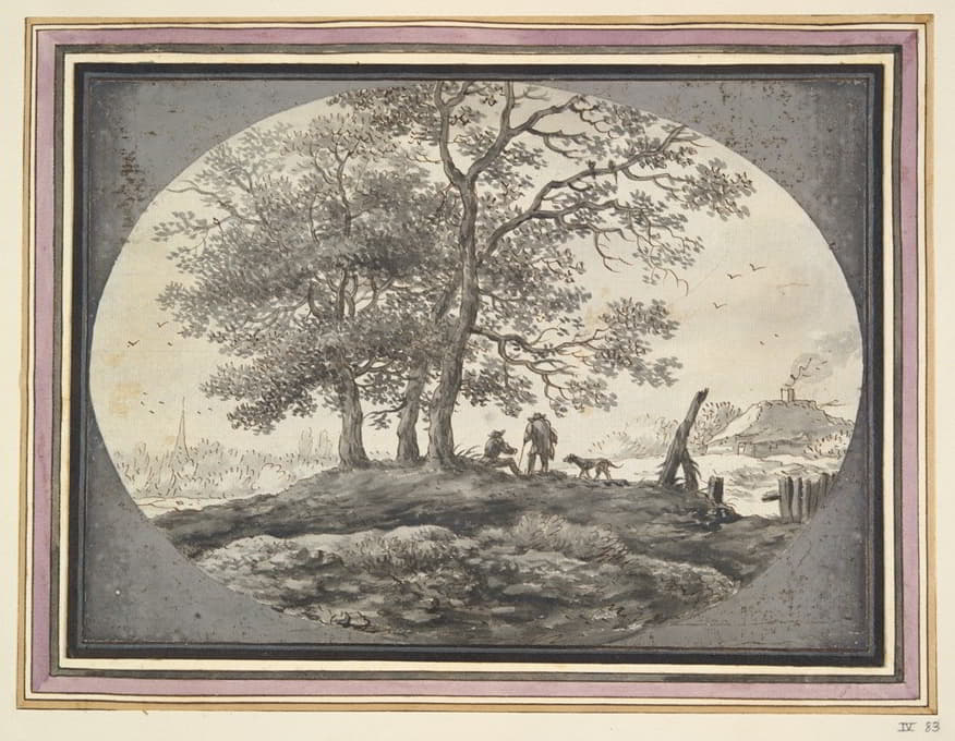 Aarnout Ter Himpel - Landscape with Two Figures and a Dog