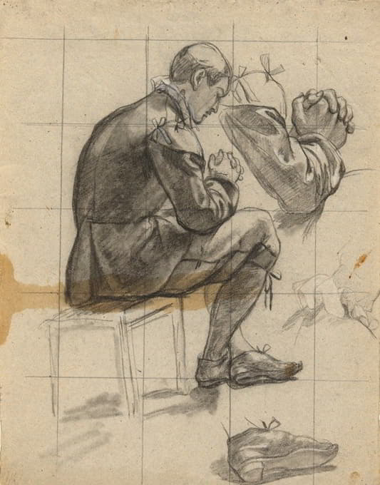 Edwin White - Unidentified figure, sketch for Signing of the Compact in the Cabin of the Mayflower