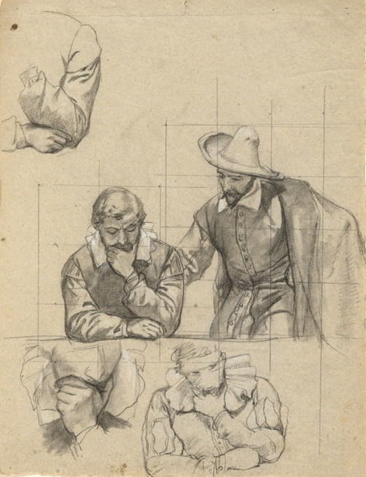 Edwin White - Unidentified group, sketch for Signing of the Compact in the Cabin of the Mayflower
