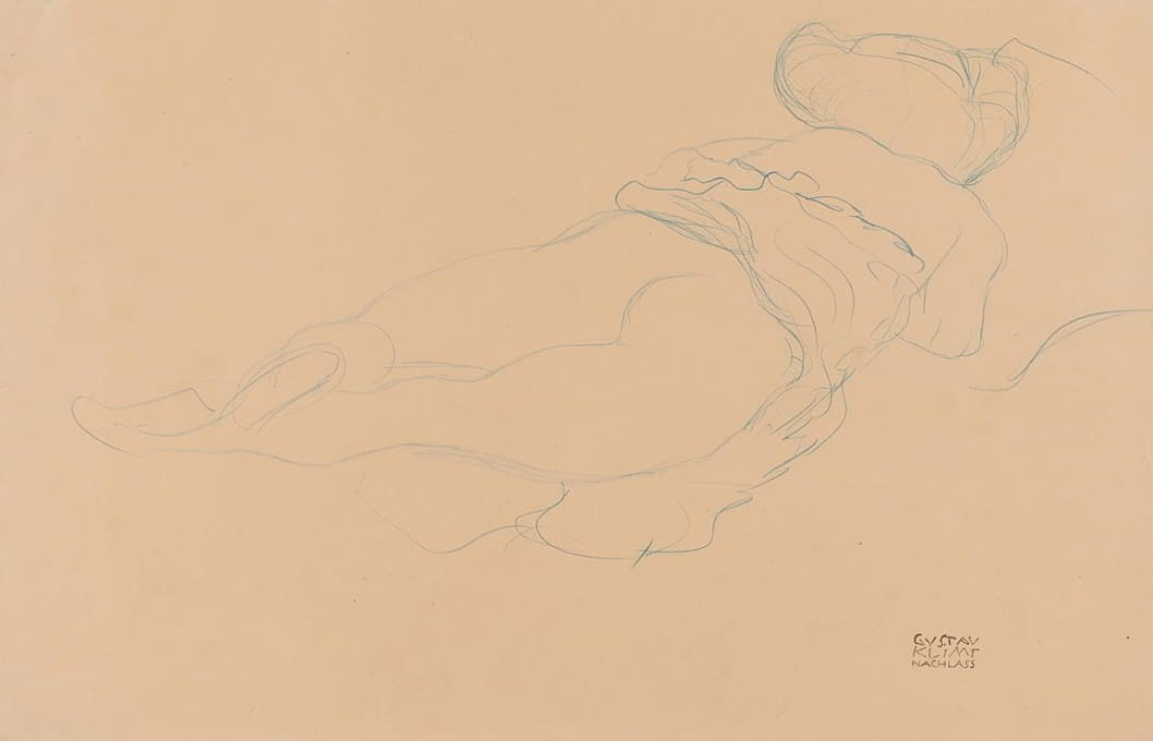 Gustav Klimt - Auf dem Bauch liegender Halbakt nach rechts (Semi-nude Lying on her Stomach turned to the Right)