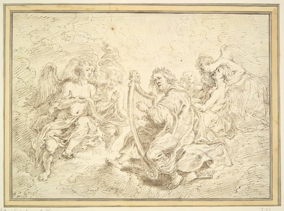 Matthys van den Bergh - King David Playing the Harp Accompanied By Singing Angels