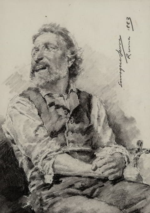 Enrique Serra Auqué - Study of a seated man holding a crucifix