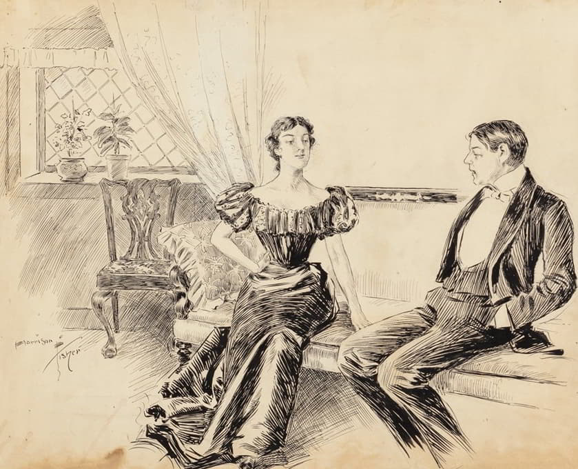 Harrison Fisher - A Couple in the Parlor