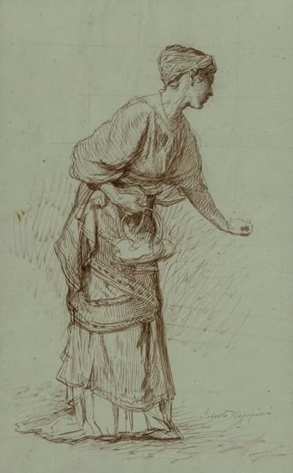 Roberto Bompiani - Study of a woman holding a basket
