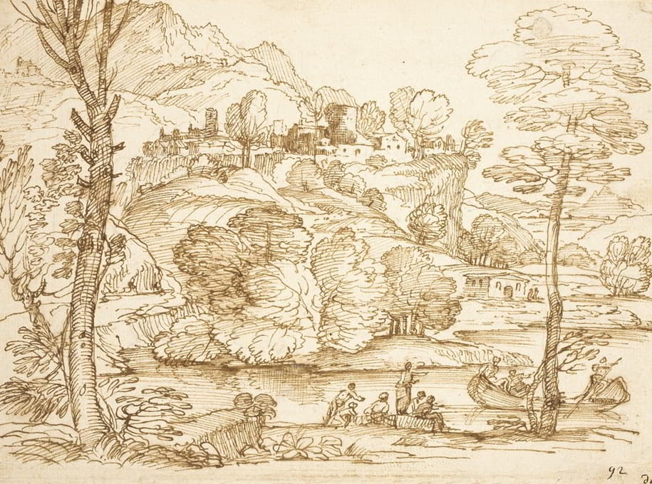 Giovanni Francesco Grimaldi - Landscape with River and Figures