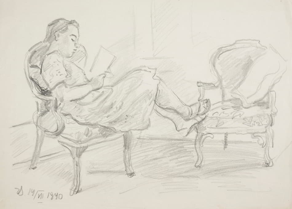 Ivan Ivanec - Młoda kobieta siedząca w fotelu i czytająca książkę