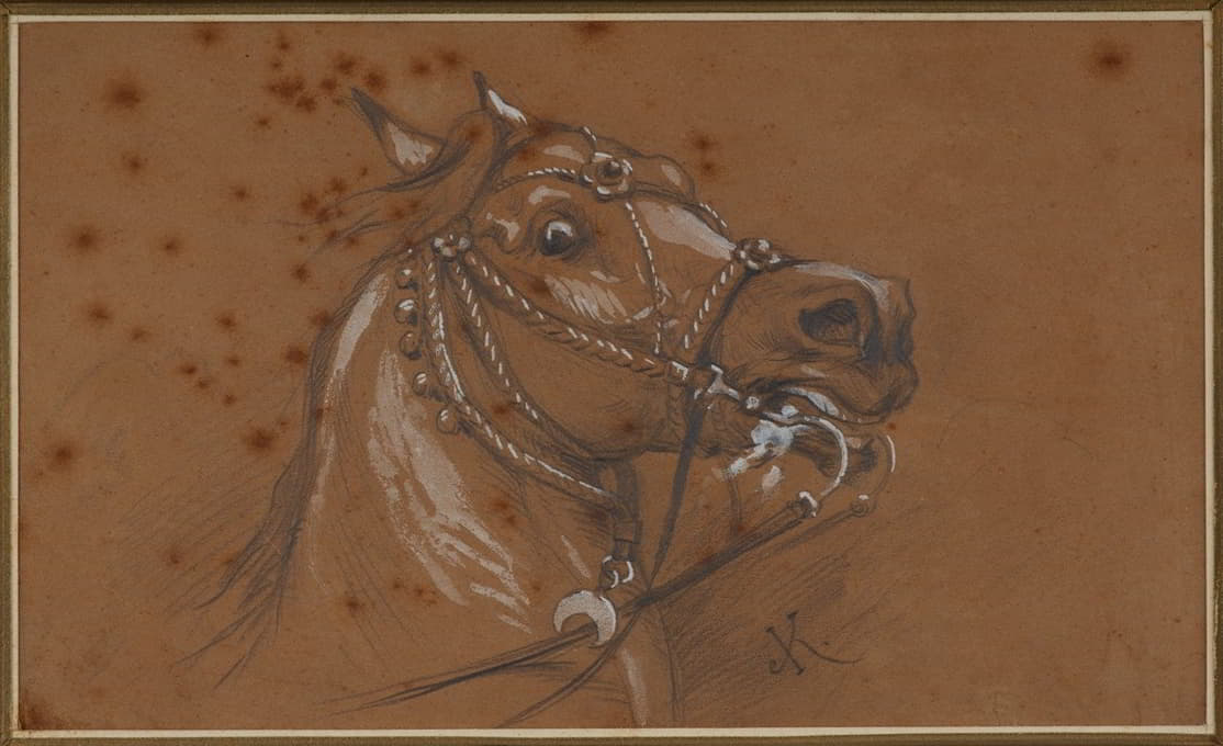 Juliusz Kossak - Study of a harnessed horse head
