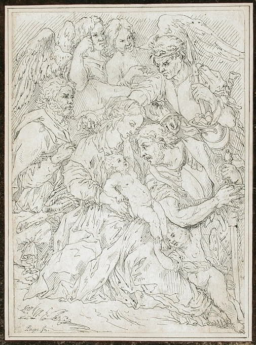 Pierre Puget - The Holy Family with Angels and Two Figures
