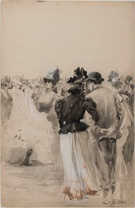 Charles Billon - Foule avec couple vu de dos au premier plan (Bal du Moulin Rouge)