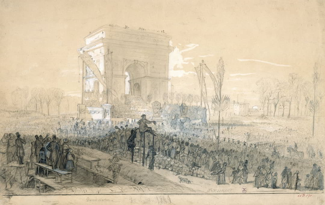 Constant-Joseph Brochart - Distribution de drapeaux à l’arc de Triomphe, le 21 avril 1848