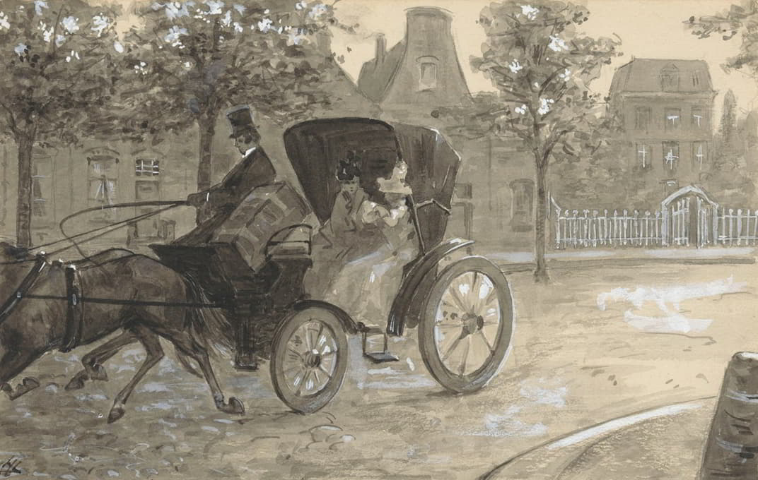 H.C. Louwerse - Twee vrouwen in een paardenkoets