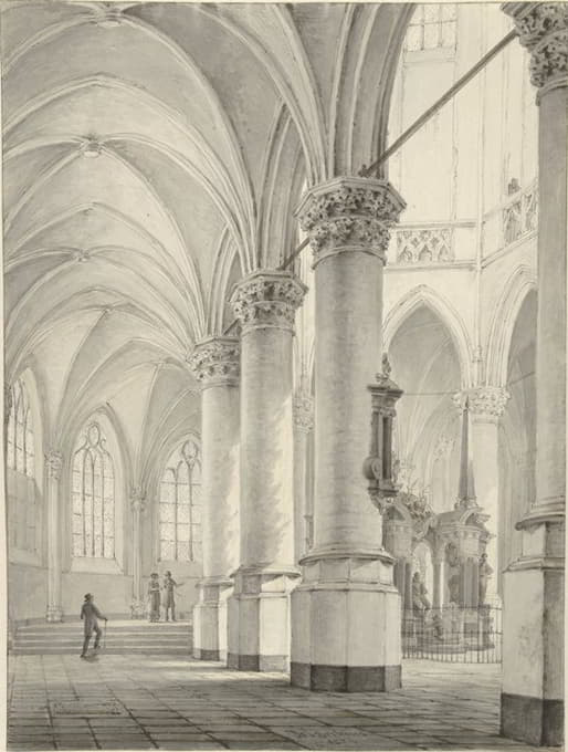 Johannes Jelgerhuis - Interieur van de Nieuwe Kerk te Delft