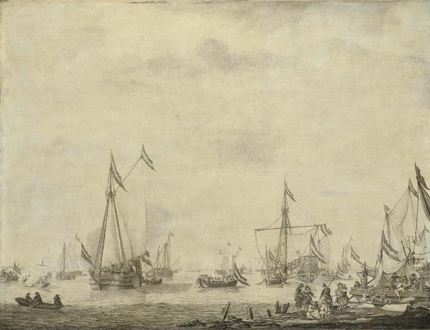 Willem van de Velde the Elder - Royal Yacht and State Yacht Sail from Moerdijk with Charles II, King of England, on board, 1660