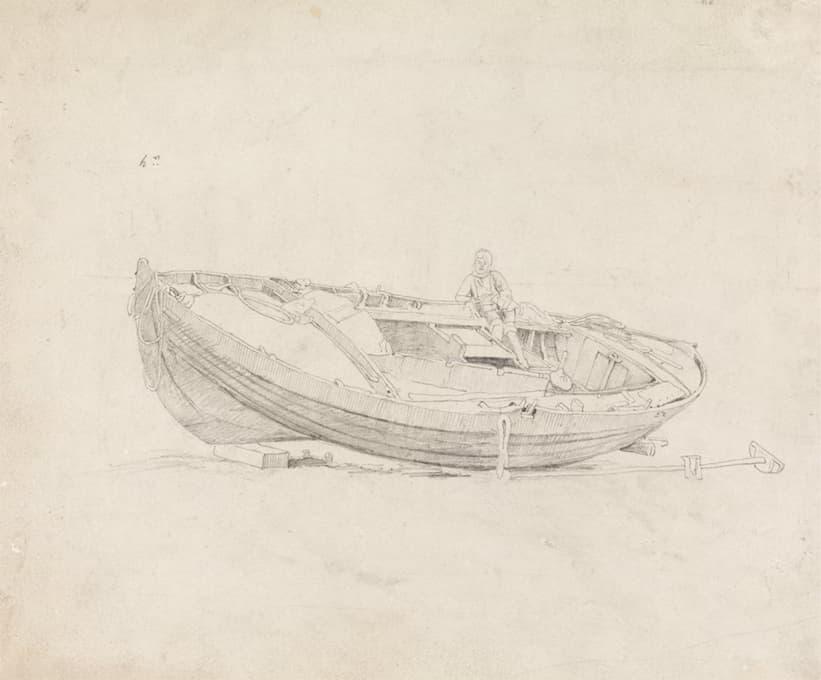 Cornelius Varley - Study of Moored Boat with Seated Figure