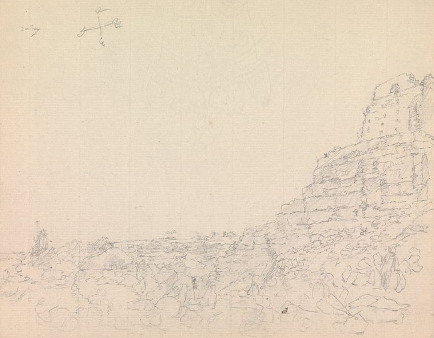风景，城堡废墟在一座多岩石的小山上