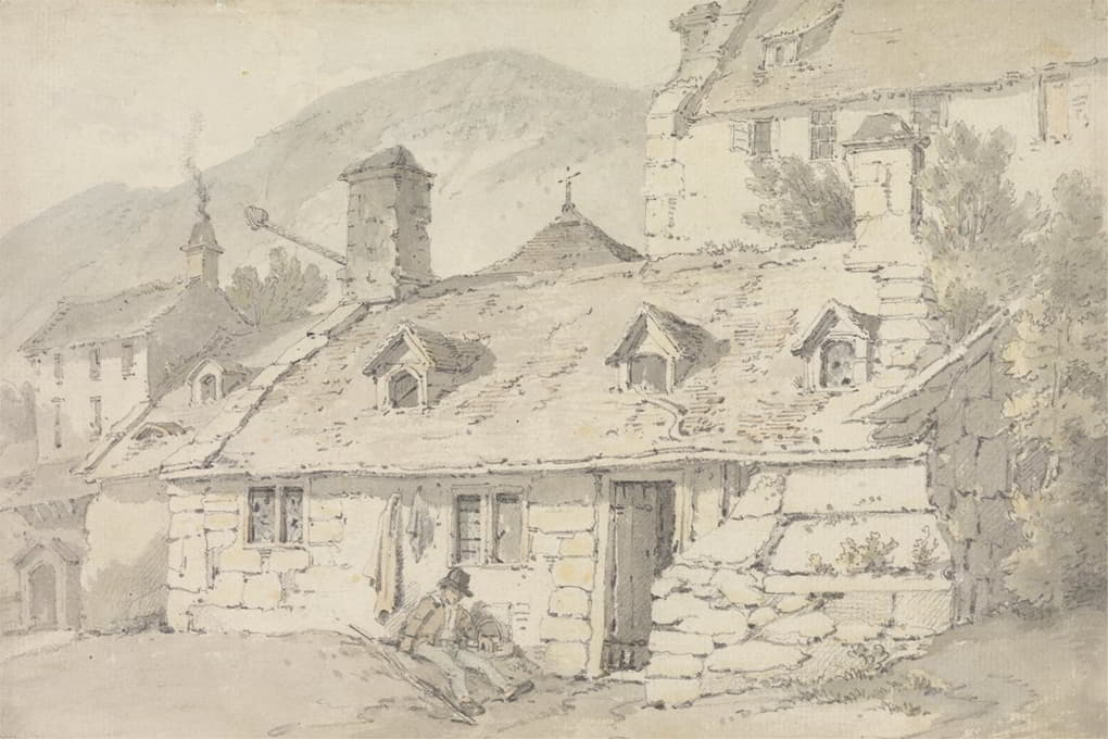 William Alexander - Stone Cottages in a Mountainous Landscape with a Figure in the Foreground