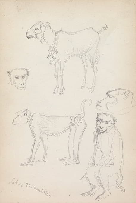 William Simpson - Monkeys and a Goat, Lahore