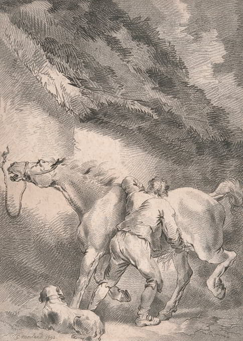 George Morland - Groom rubbing down a horse