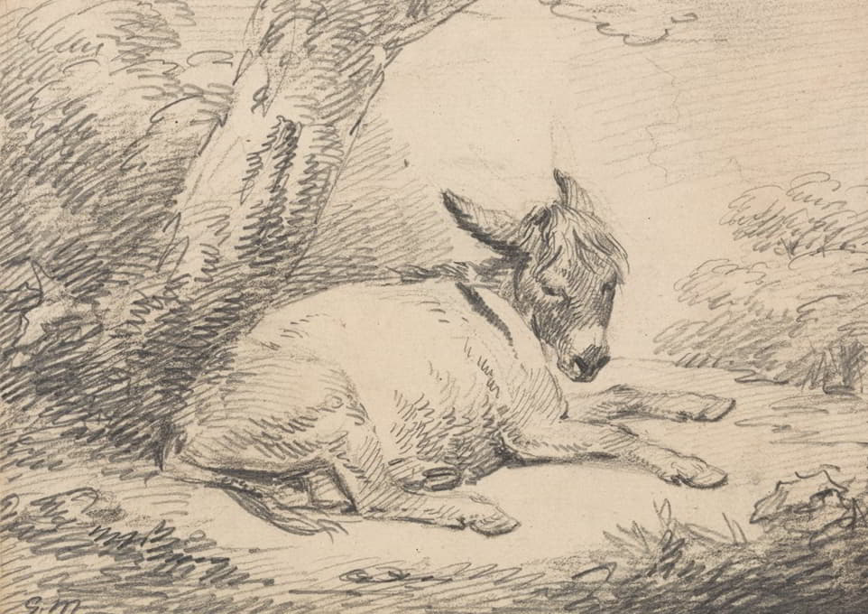 George Morland - Study of a Donkey Under a Tree