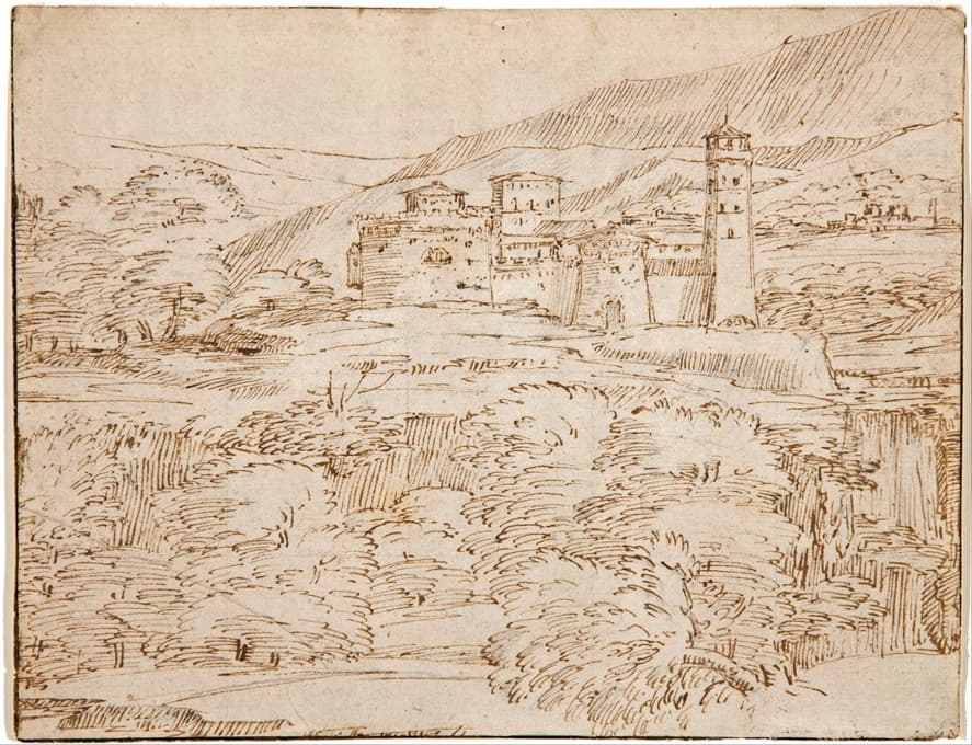 Giovanni Francesco Grimaldi - A landscape with a castle above a belt of trees