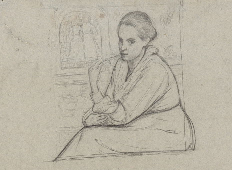 亨丽特·罗兰·霍尔斯特·范德沙尔克与两个女孩坐在一起表演的肖像