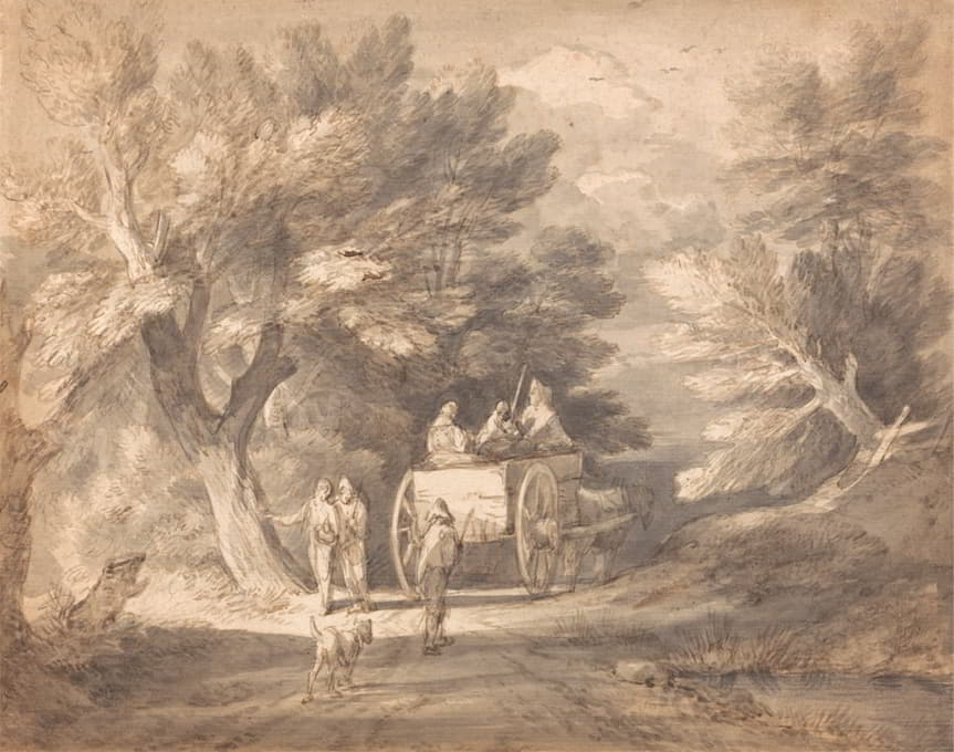 Thomas Gainsborough - Wooded Landscape with Country Cart and Figures Walking down a Lane