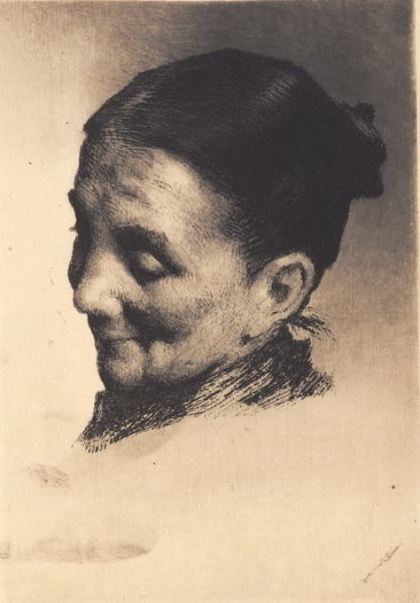 Frans Schwartz - Hoved af en ældre kone med nedadrettet blik, vendt mod venstre