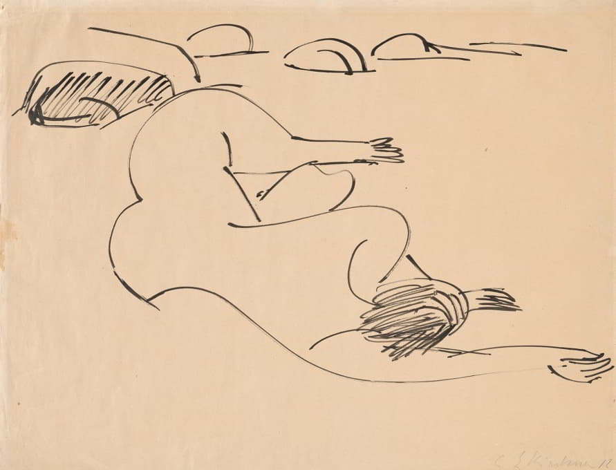 Ernst Ludwig Kirchner - Erna Lying on the Beach among Rocks