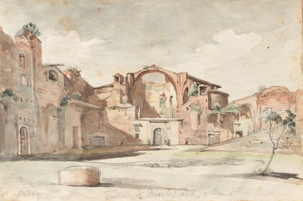 Franz Johann Heinrich Nadorp - Album with Views of Rome and Surroundings, Landscape Studies, page 22a: “Terme di Diocleziano, Rome”