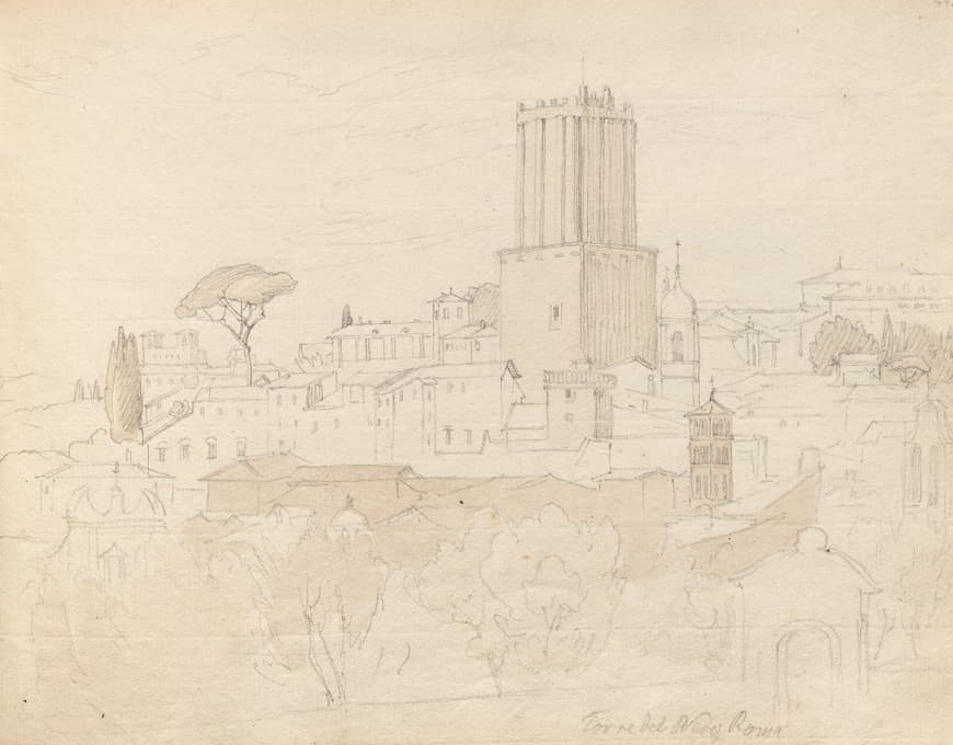 Franz Johann Heinrich Nadorp - Album with Views of Rome and Surroundings, Landscape Studies, page 47a: ” Torre del Nero, Rome”
