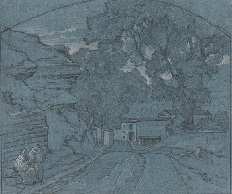 François Edouard Bertin - Landscape with Two Monks