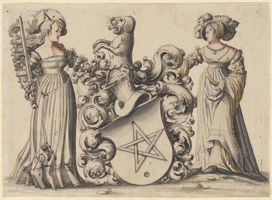 Carl Von Aegeri - Zwei stehende Damen mit Wappen