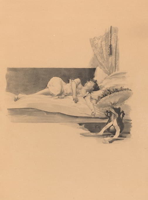 Karel Vitezslav Masek - Illustration for ‘Jestrab Kontra Hrdlicka XXII’ (Girl asleep on a bed)