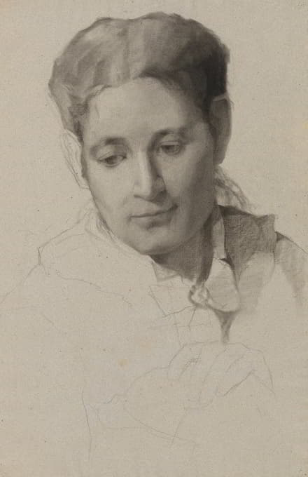 Emma H. Bacon - Untitled [frontal head and sketched in bust and hands of girl]